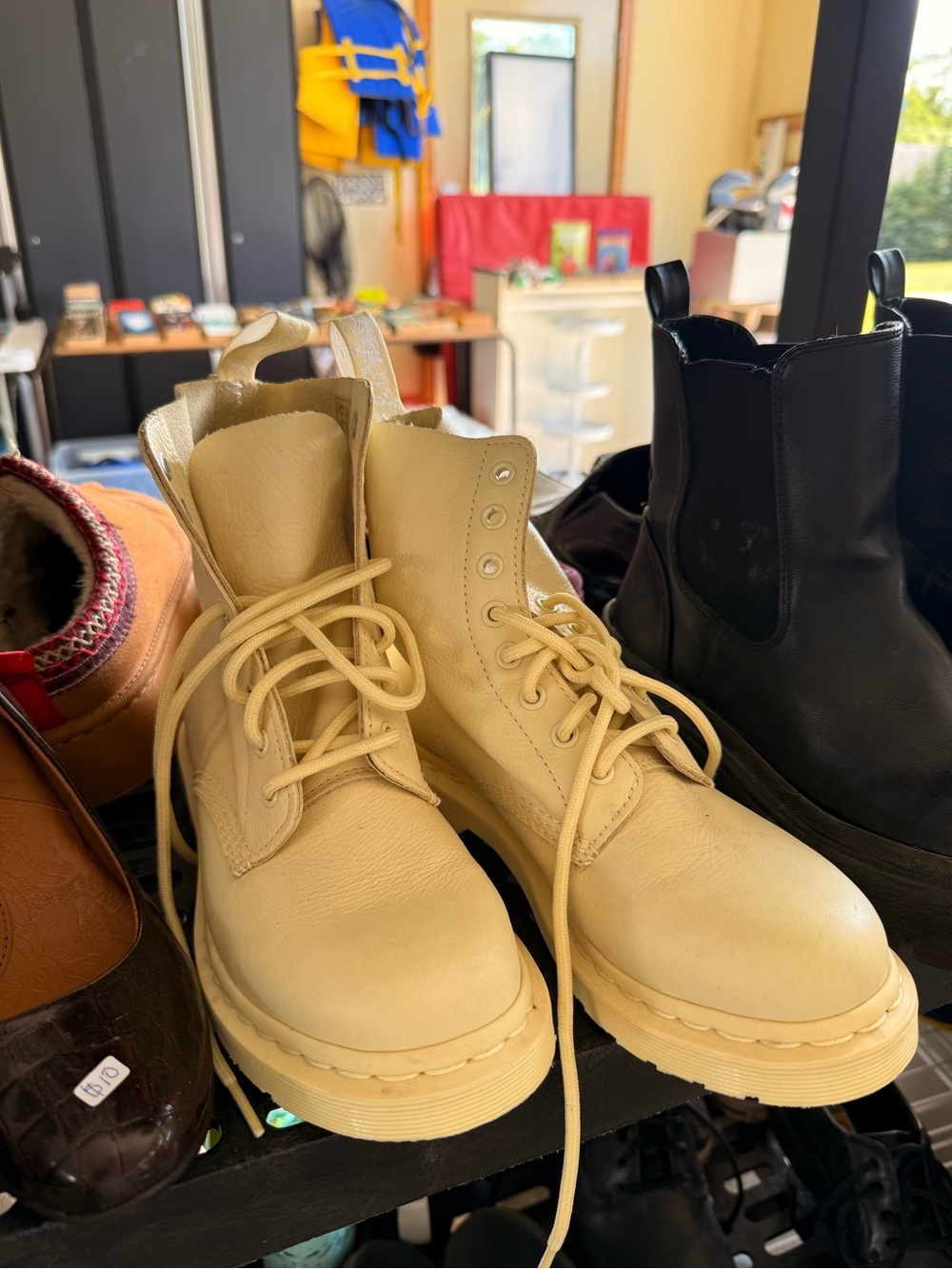 Dr. Martens Cream Lace-Up Platform Boots